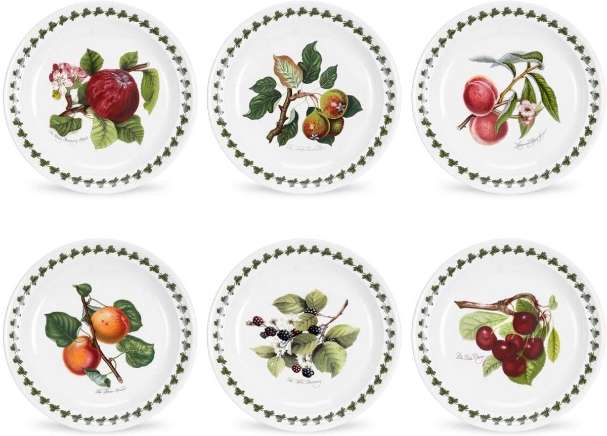 Set van 6 Porseleinen Borden met Fruitmotief, Meerkleurig