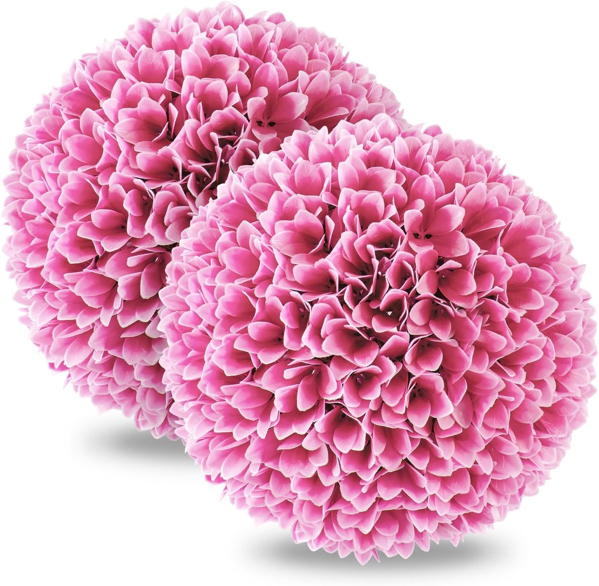 KOMFOTTEU 2 stuks kunstbussenballen, 28 cm, ronde planten voor binnen en buiten, realistische bladeren, decoratie om op te hangen voor tuin, huis (roze)