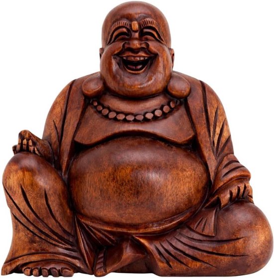Lachende Boeddha Houten Beeldje