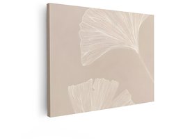 Artaza Canvas Schilderij Line Art - 40x30 cm - Wanddecoratie Japandi Blad - Muurdecoratie Beige - Schilderijen Op Canvas Minimalistisch