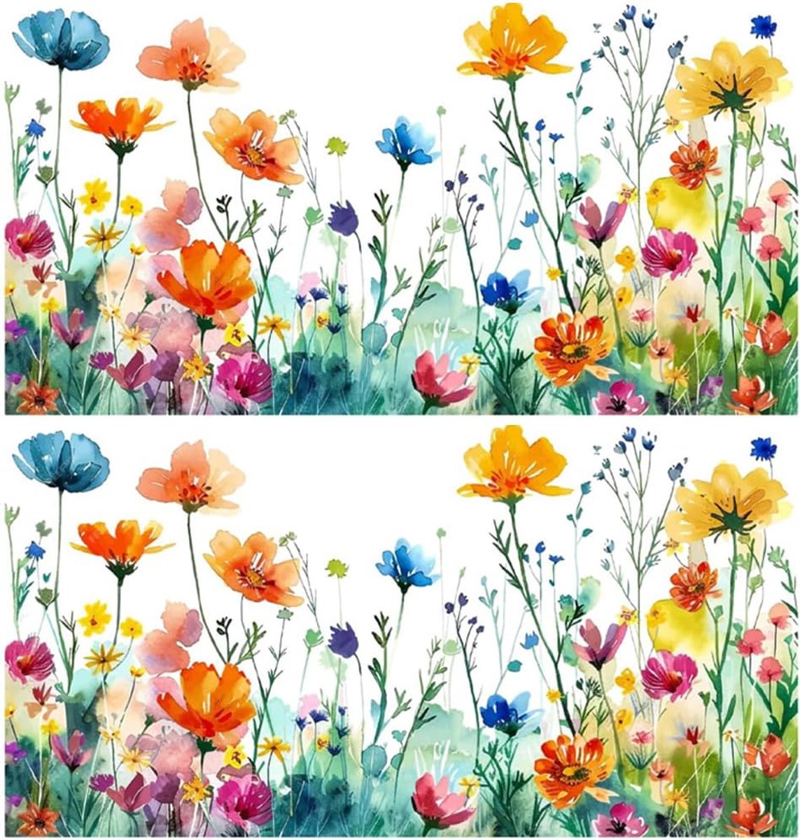 Kleurrijke bloemenboeket raamsticker, muursticker PVC, bloemen raamstickers, raamsticker met bloemenpatroon, herbruikbare dubbelzijdige raamstickers, raamstickers met bloementuinmotief voor huis- en kantoordecoratie (2 stuks)|Cyslmuk®