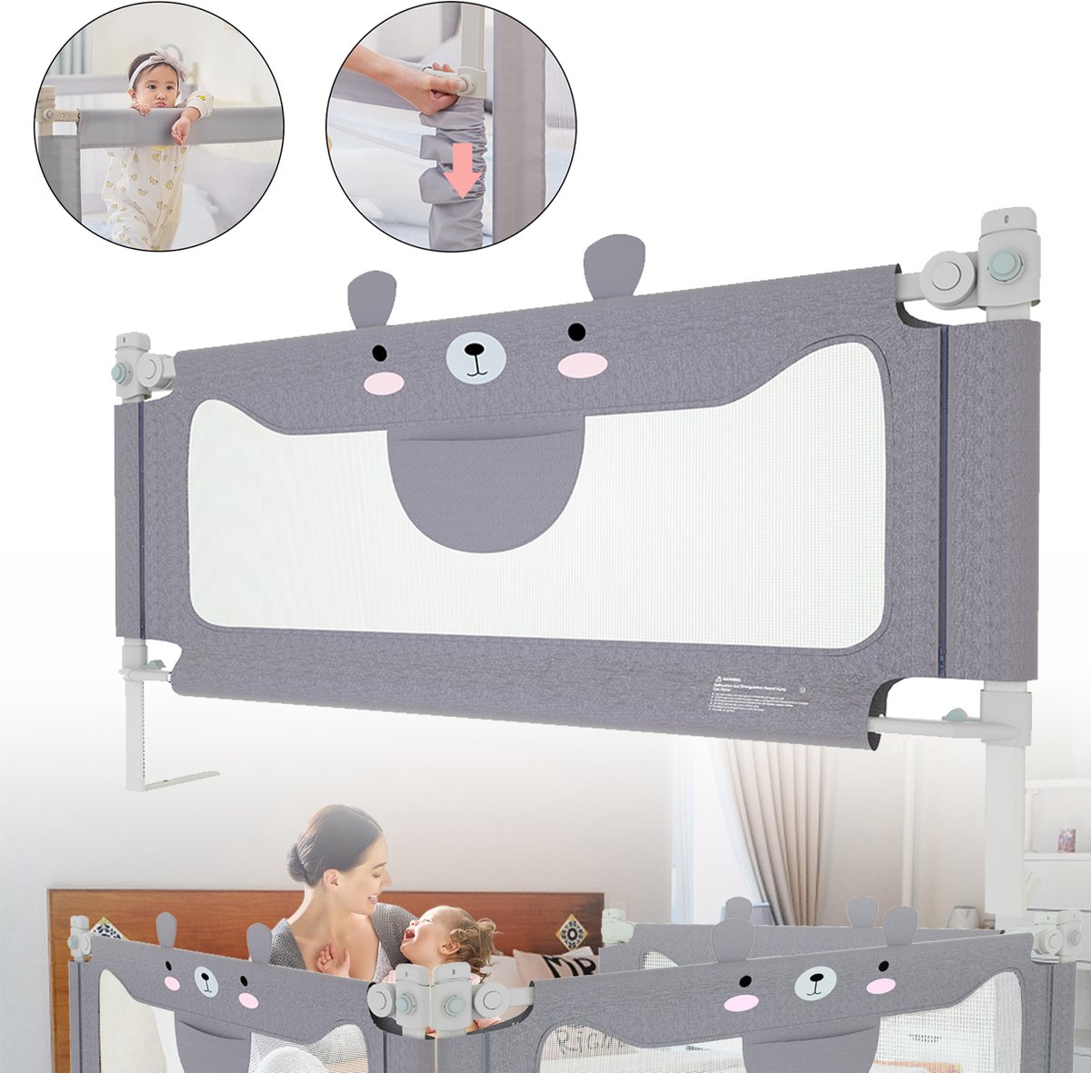 Froadp 180 cm valbeveiliging bed Babybedhekje Veiligheidshekje, in hoogte verstelbaar Babybedhekje Kinderbedhekje Bedhekje Geschikt voor kinder- en ouderschakels Veiligheidsbescherming
