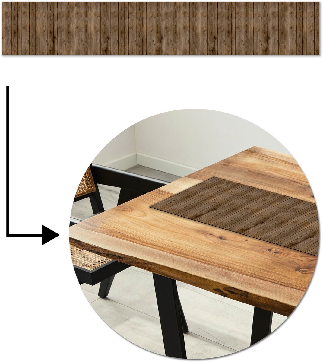 Tafelloper 180x30 cm - Tafelmat vinyl Hout - Natuur - Patronen - Tafeldecoratie - Tafelversiering - Keuken decoratie - Tafel versiering