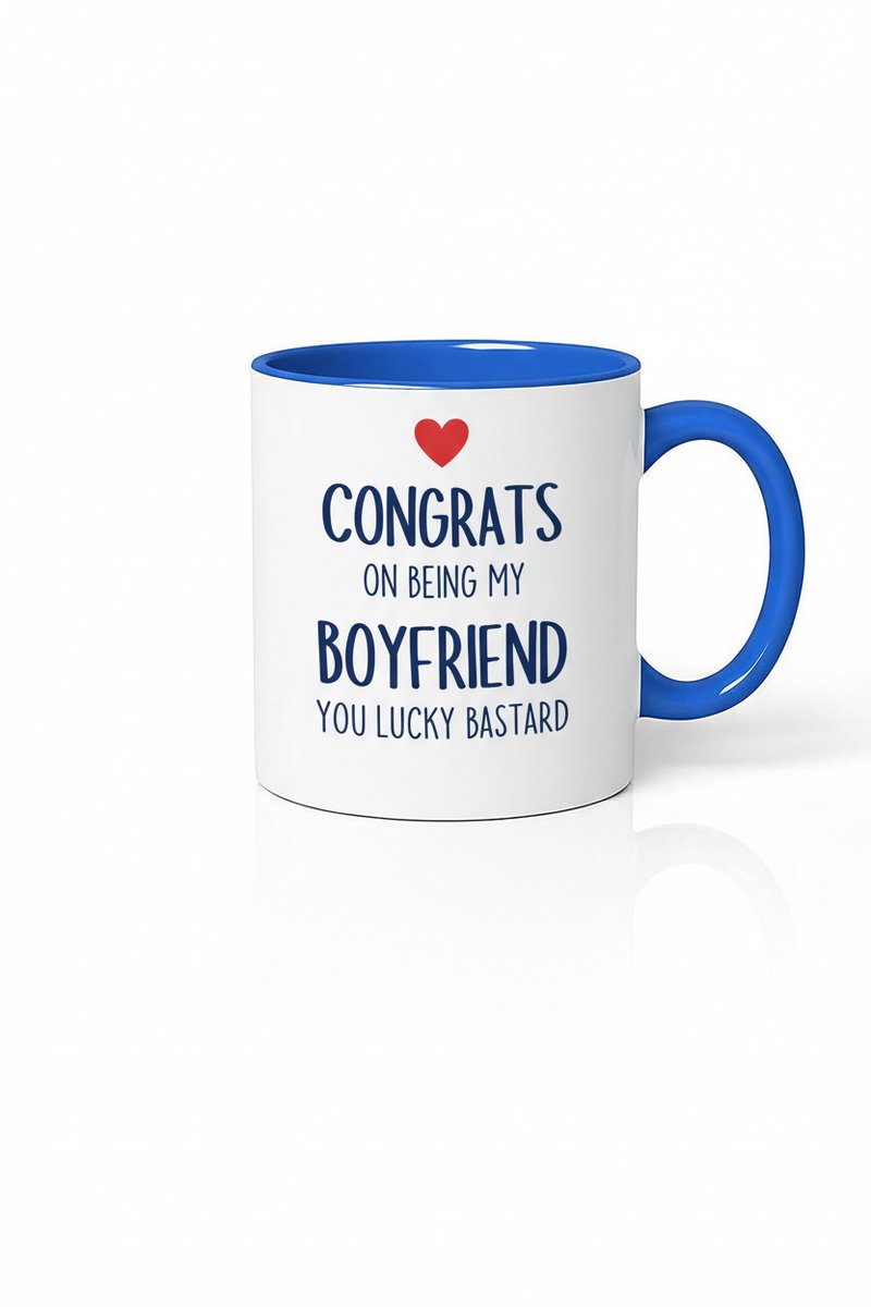 Grappige Mok Vriendje - 'Congrats on being my Boyfriend You Lucky Bastard' Cadeau