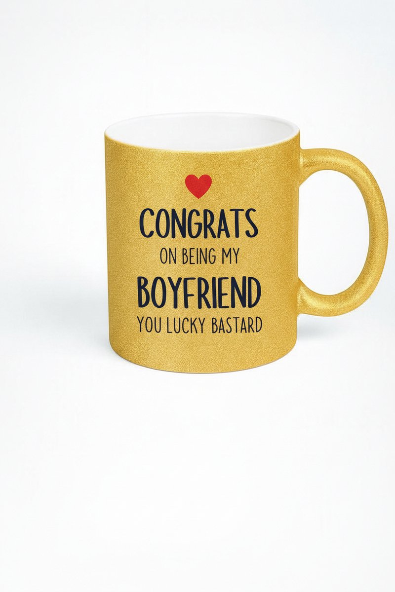 Grappige Gouden Glitter Mok - Congrats Vriend Je Lucky Bastard Cadeau