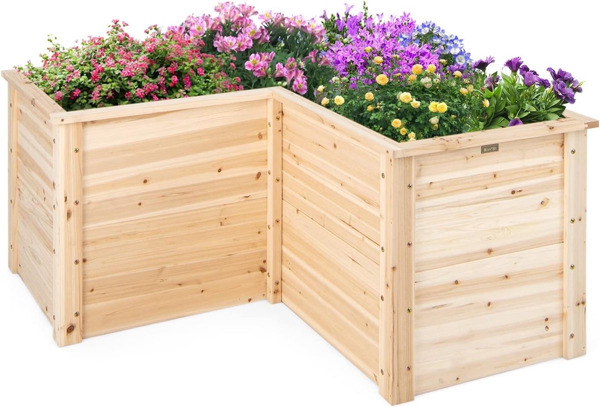 KOMFOTTEU L-vormig verhoogd bloembed - verhoogd tuinbed - plantenbak met open bodem - doe-het-zelf schilderen - kruidenbed, plantenbed voor balkon en tuin