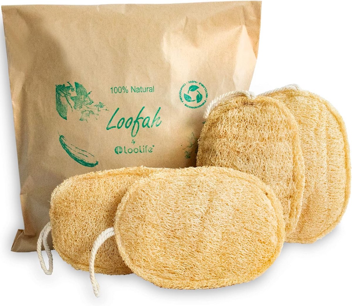 Natuurlijke Luffa Scrub Spons Set (4 Stuks) - Biodegradable Douche Spons voor Exfoliatie