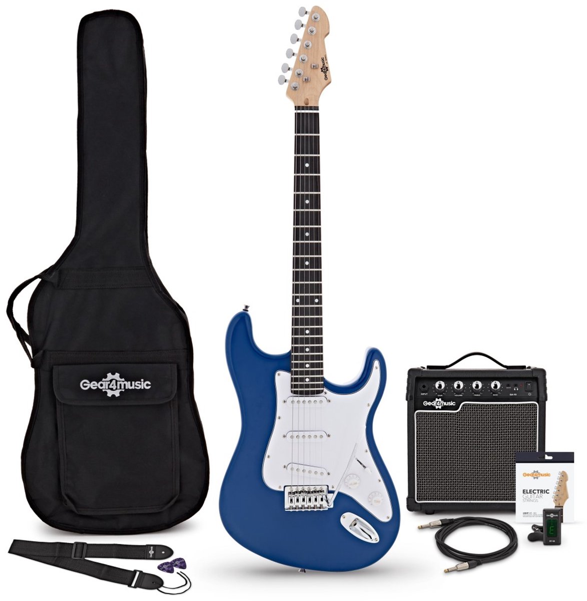 LA Elektrische Gitaar, Blauw, 10W Gitaarversterker & Accessoireset