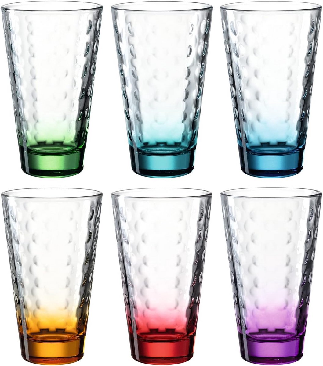Set van 6 Gekleurde Longdrinkglazen - 300 ml - Vaatwasserbestendig