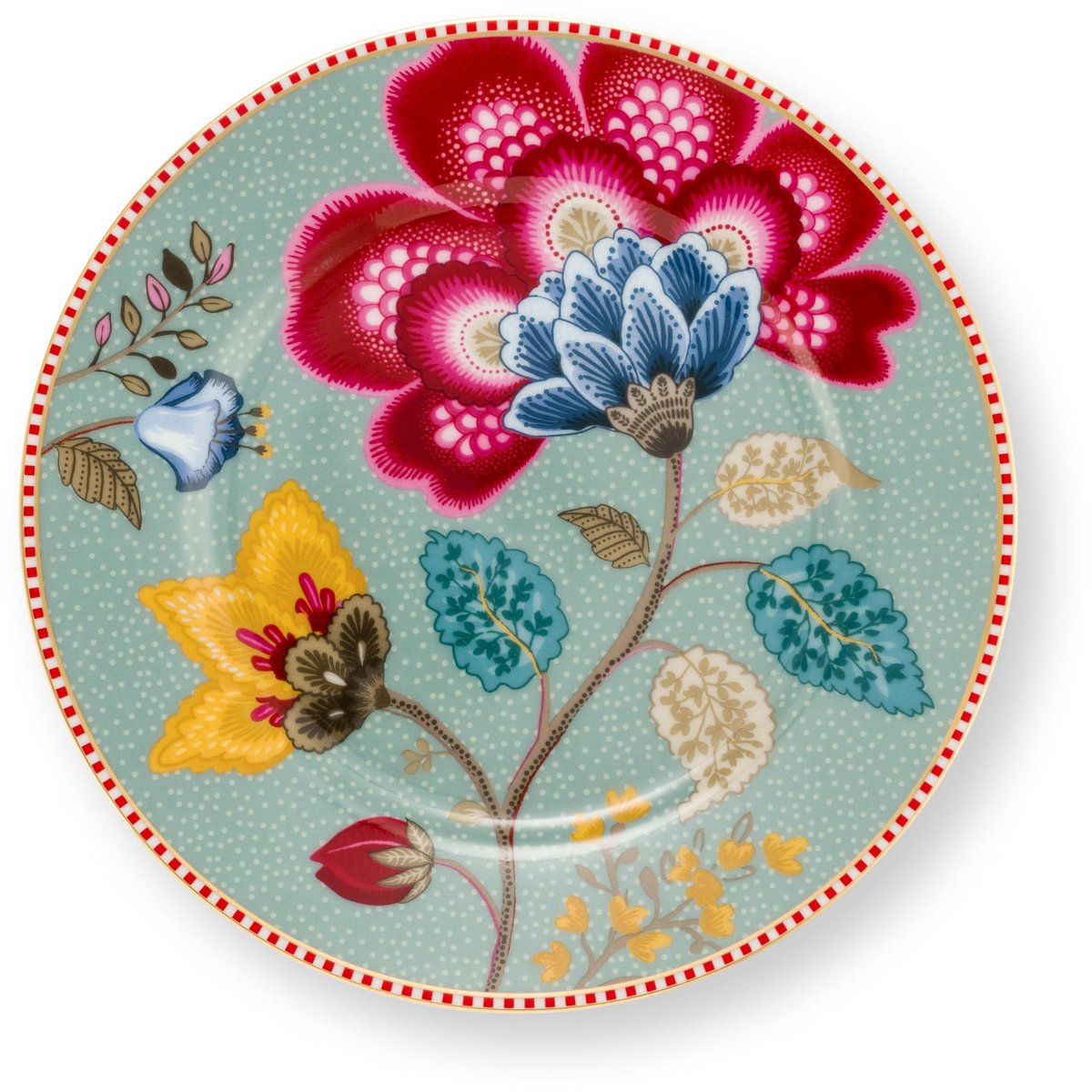 Pip Studio - Gebaksbord Blooming Tales - Blauw met bloemen - Gouden rand