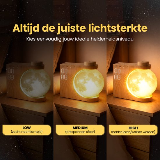 BP® Wake Up Light - Lichtwekker - Wake Up Maanlamp - Digitale Wekker met geluiden en 10 Kleuren - RGB functie - Bruin