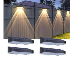 Merkloos 4-delige set op zonne-energie werkende tuinwandlampen, driekleurige buitenverlichting voor schuttingen, sfeervolle tuinwandverlichting
