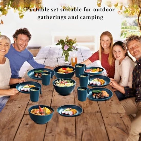 32-Delig Plastic Servies Set - Onbreekbaar Borden, Kommen en Mokken - Magnetron Veilig, Vaatwasmachinebestendig - BPA Vrij - Lichtgewicht Camping en Picknick Servies van Merkloos — afbeelding 4