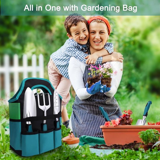 Tuiniergereedschapset, 7-delige tuingereedschapset, roestbestendige tuinset met duurzame opbergtas, ideaal tuincadeau voor vrouwen en mannen — afbeelding 2