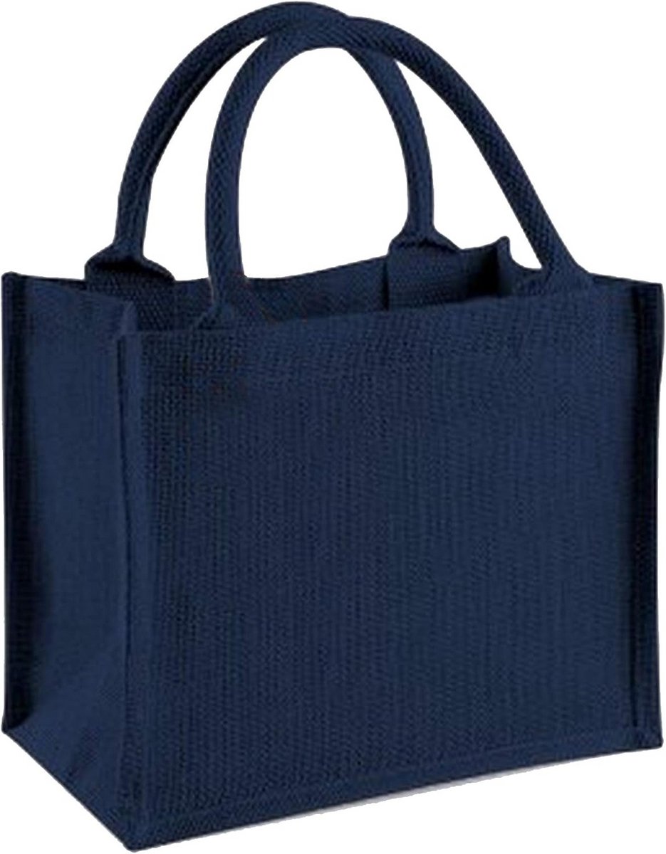 Jute Mini Cadeautas met Katoenen Handvatten Bruin/Blauw 6 Liter