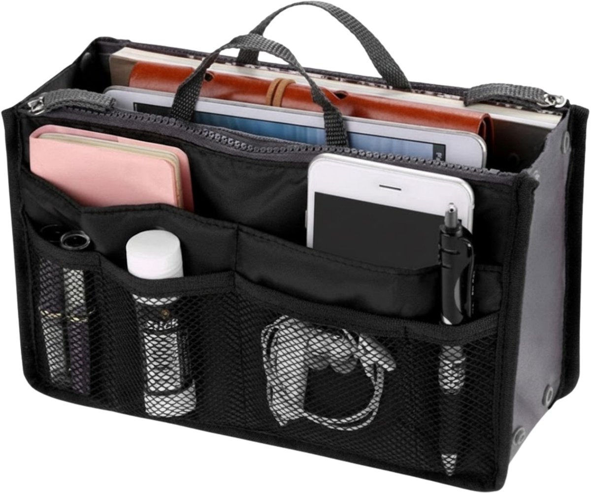 Handtas organizer - Bag in Bag - 11 ruime vakken - Zwart - 29 x 9 x 17 cm - Tasorganizer