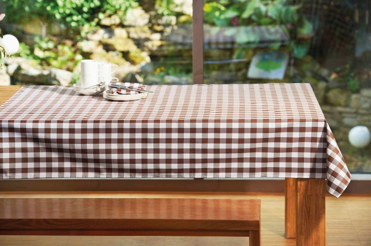 Tafelloper Katoen Bruin Wit Gekruist 40 x 140 cm Landelijke Stijl