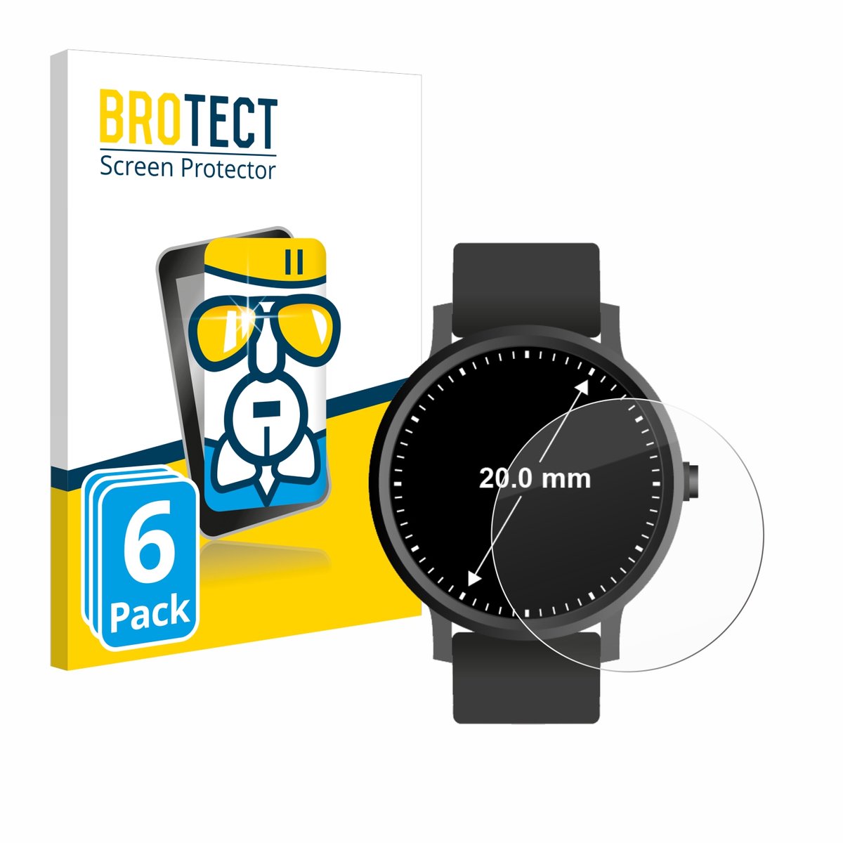 Screenprotector 6 Stuks voor Horloges (Rond, ø: 20 mm) Beschermglas transparant