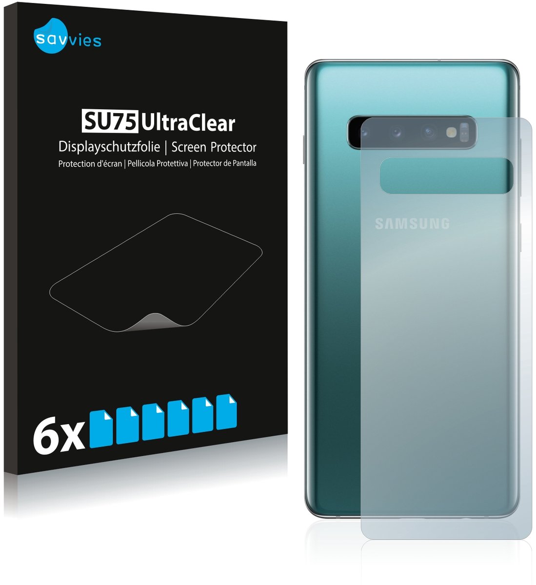 Savvies - Screenprotector voor Samsung Galaxy S10 Plus (Achterkant) - Folie Beschermfolie transparant 6 Stuks