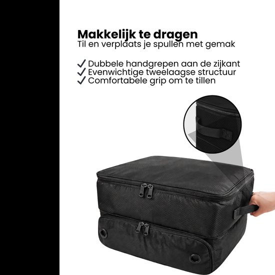 Zwarte golf organizer tas met dubbele handvatten aan de zijkant, gesloten.