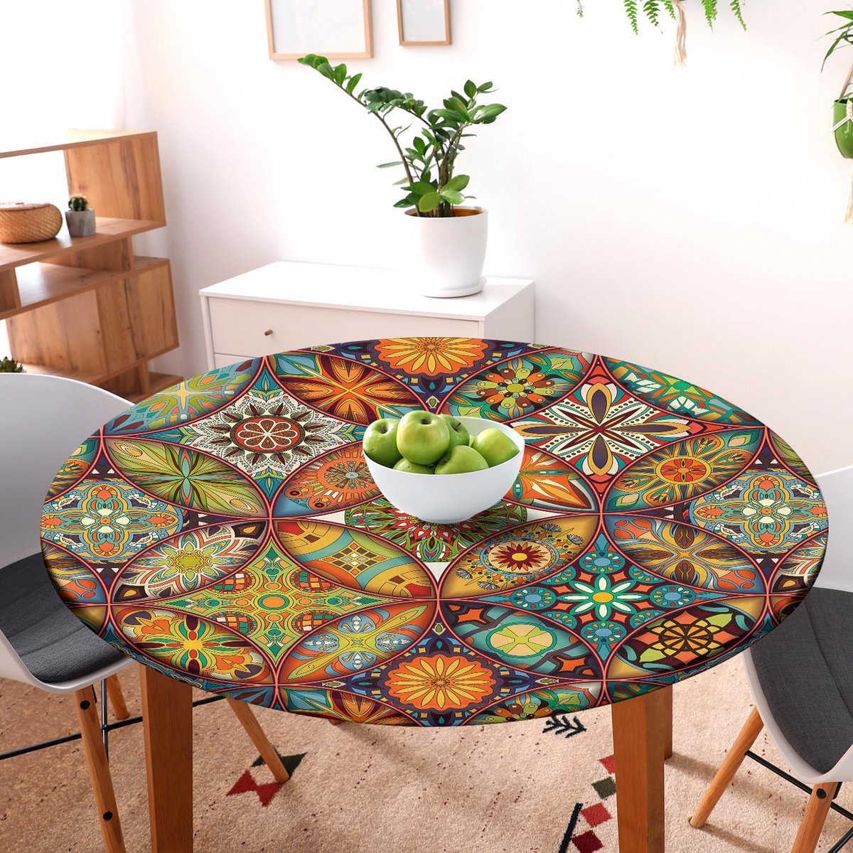 Ronde Tafelkleed met Elastiek - Waterdicht & Herbruikbaar - Boho Stijl