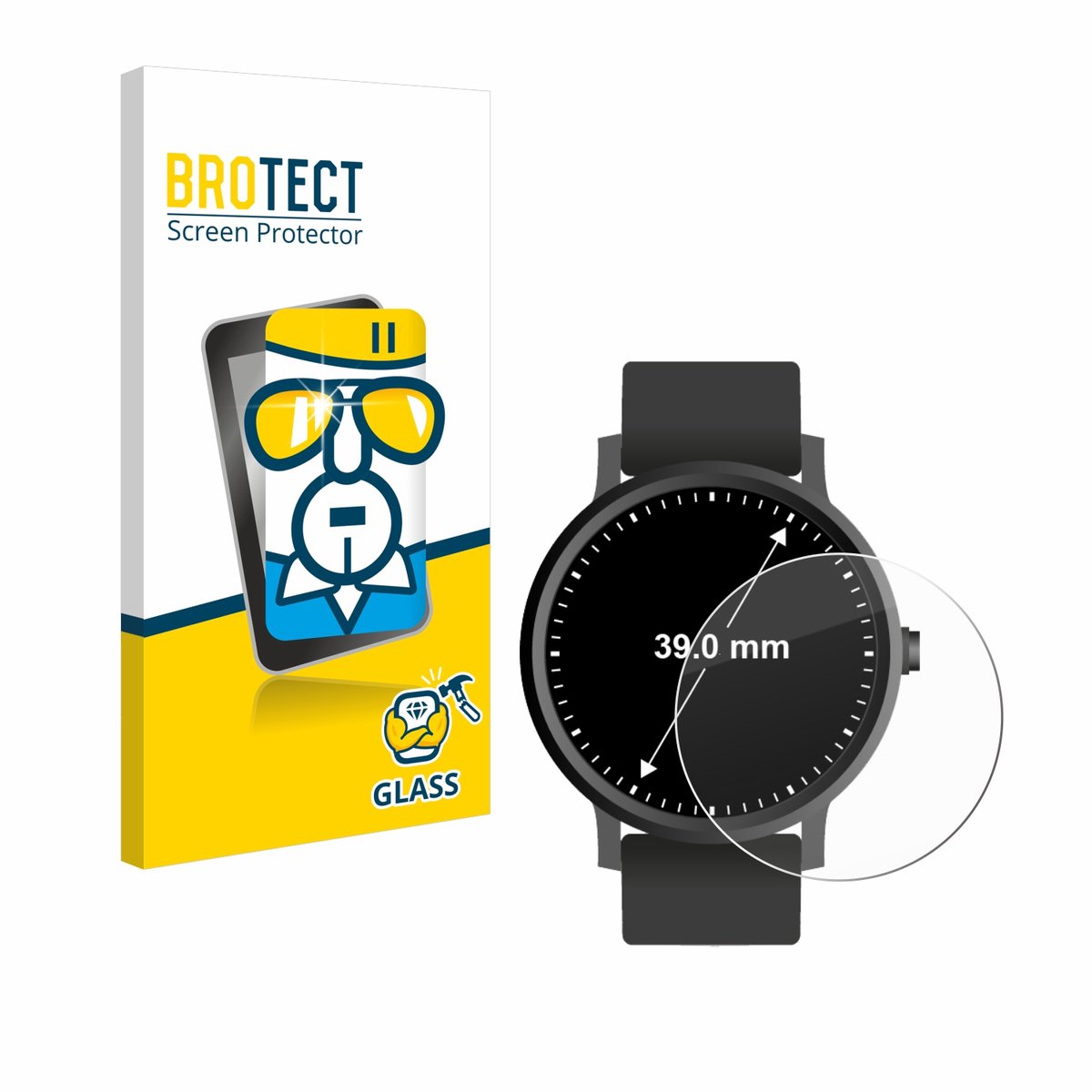 BROTECT - Glas Screenprotector voor Horloges (Rond, ø: 39 mm) - Gehard Beschermglas 9H