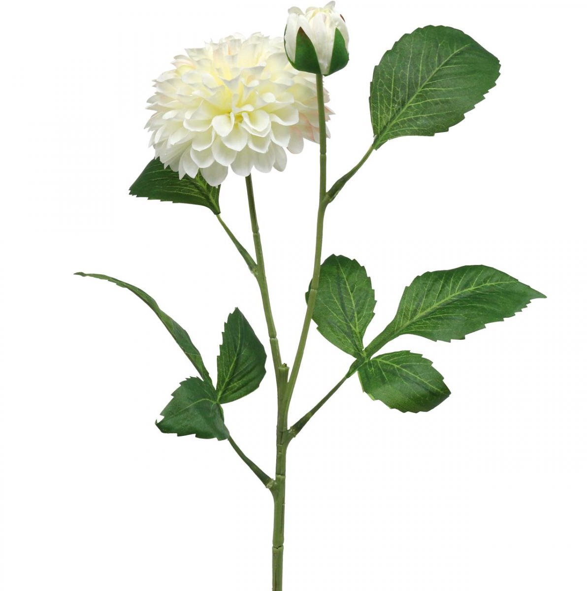 Viana Dahlia kunstbloemen crème groen 2 bloemen 60cm Wit