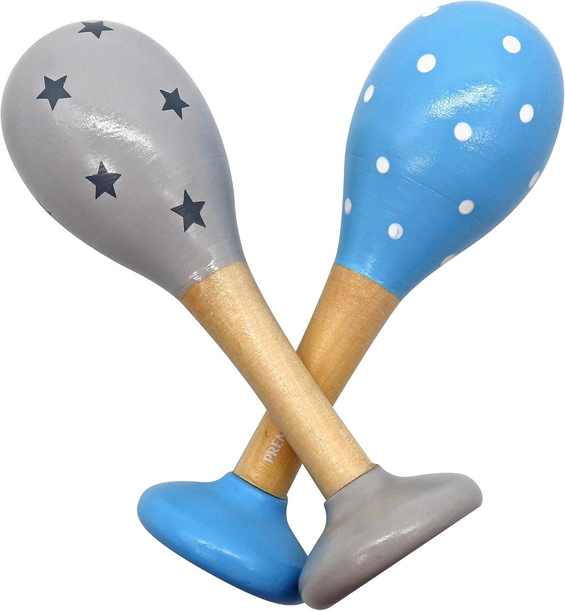 Houten Maracas Baby Rammelaar Muziek Speelgoed Samba Bal Dots Sterren Blauw Grijs