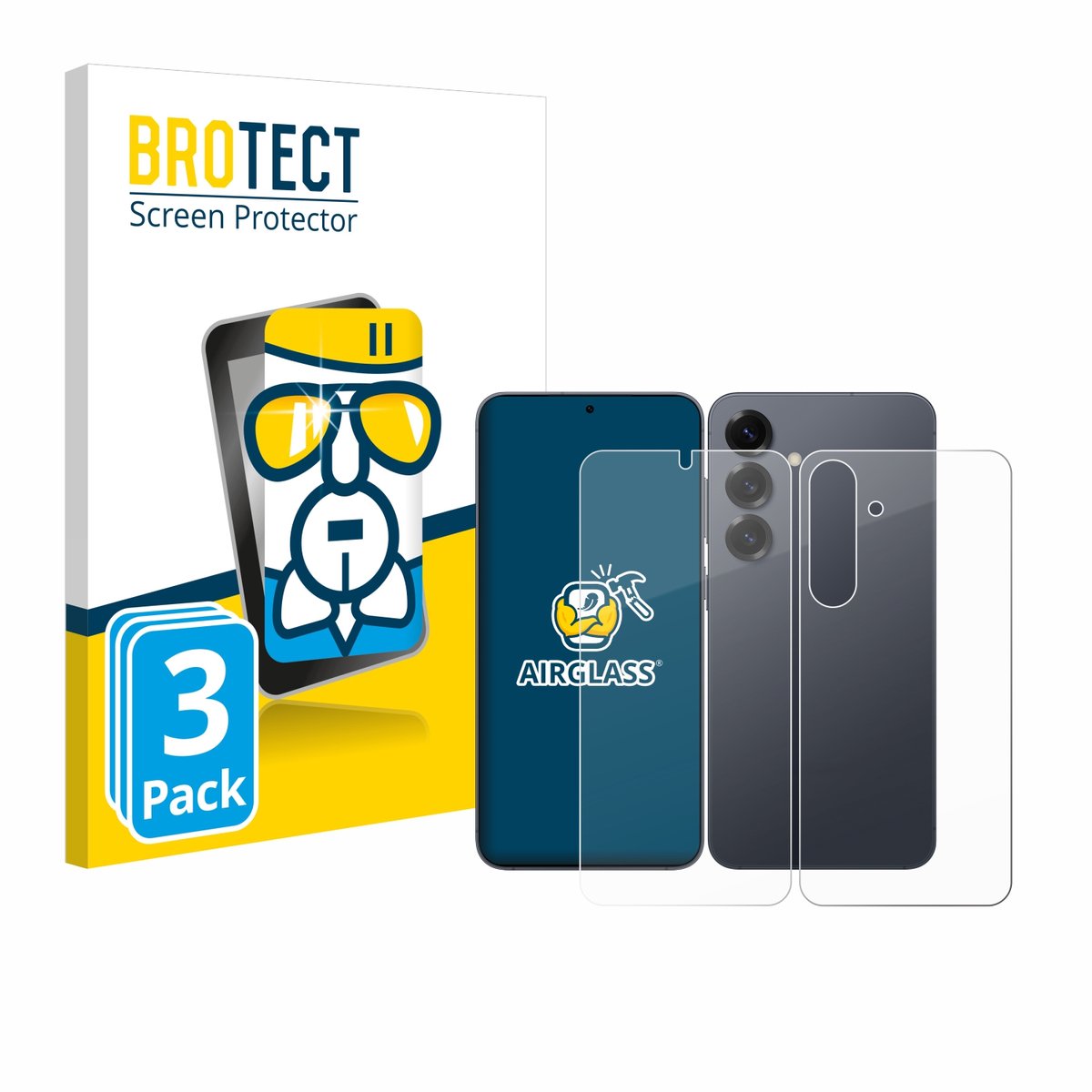 Screenprotector 3 Stuks voor Samsung Galaxy S25 Plus (Voor+Achter) Beschermglas transparant