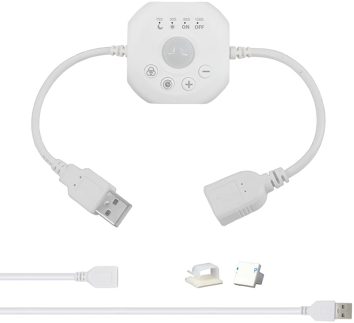 Mini PIR Bewegingssensor Schakelaar met USB In/Uitgang - Verstelbare Tijdvertraging en Helderheid