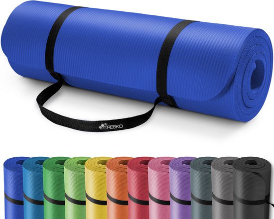 TRESKO® fitnessmat yogamat pilatesmat gymnastiekmat | 185 x 60 cm of 190 x 100 cm | 1 of 1,5 cm dikte | getest op ftalaten | NBR-schuimrubber (donkerblauw, 190 x 100 x 1,5 cm)