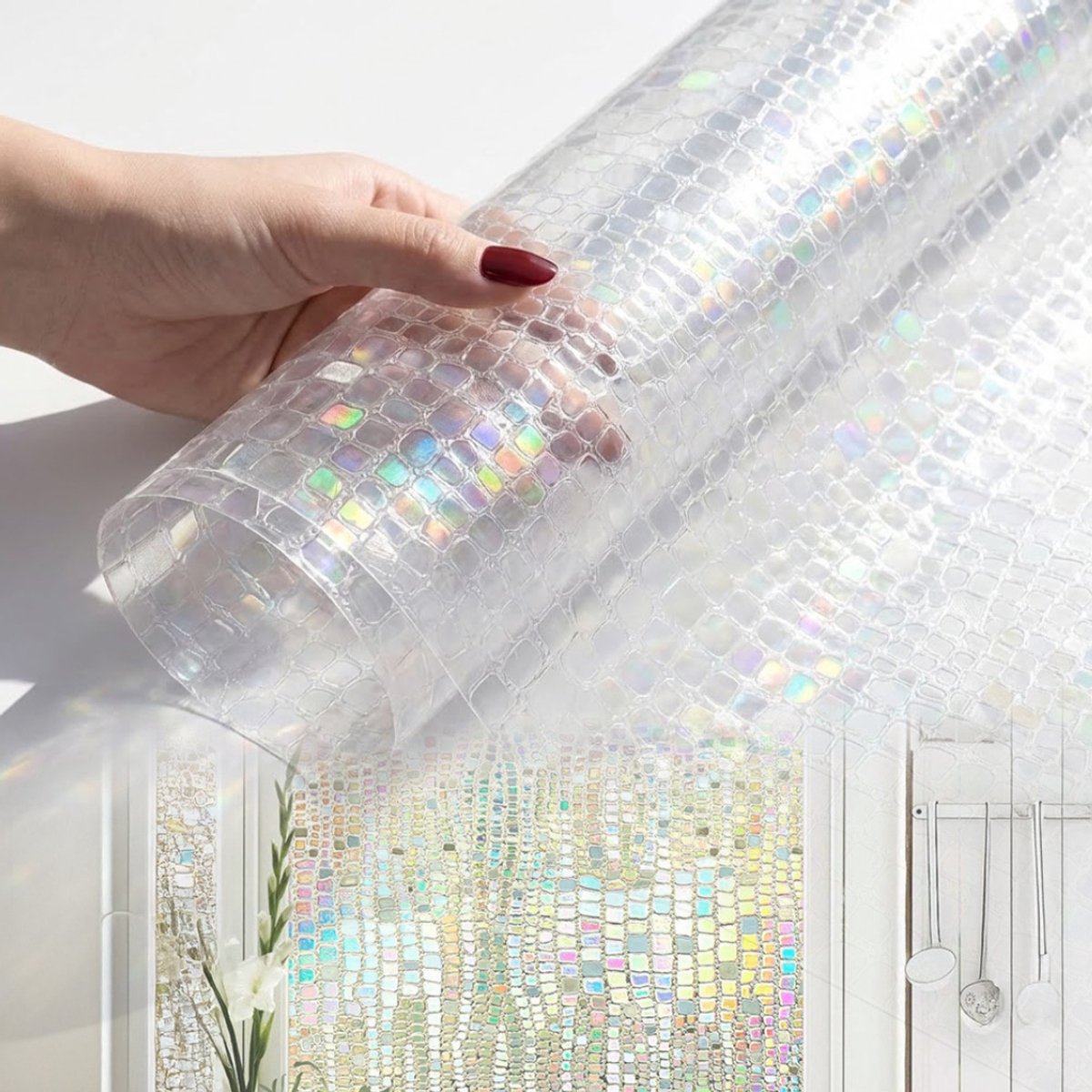 NBAP® Raamfolie Glas in Lood - Zelfklevend - Antieke Look - Bejuweled Regenbooge