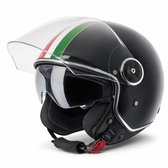 Casque VINZ Neiva Jet avec double visière / Casque scooter / Casque avec drapeau italien / Casque cyclomoteur Scooter cyclomoteur - Zwart