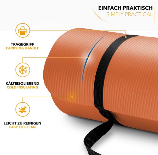 Yoga mat oranje 1 cm dik, fitnessmat, pilates, aerobics van Topas-Onyx — afbeelding 2