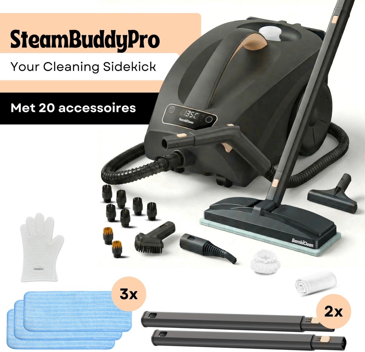 BambiClean SteamBuddyPro: 4 bar en 2,5 liter thumbnail 6