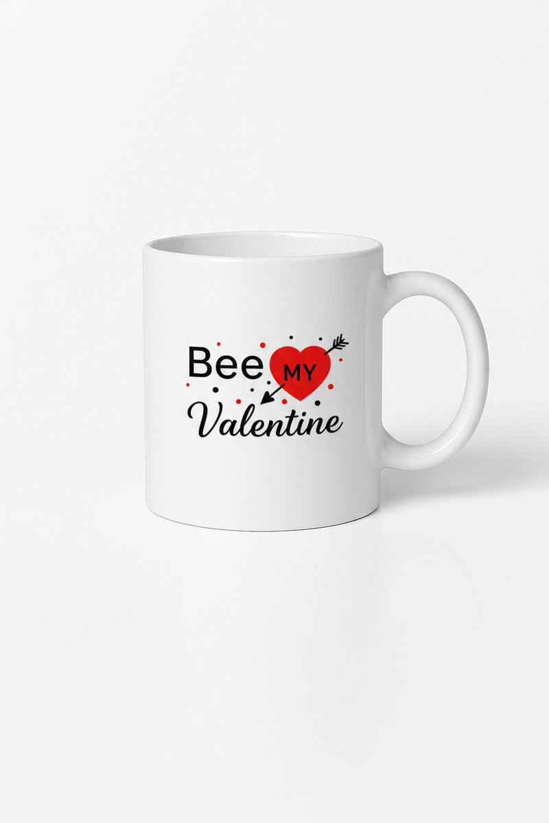 Valentijn Mok 'Bee My Valentine' - Romantisch Cadeau met Hartjes en Pijl