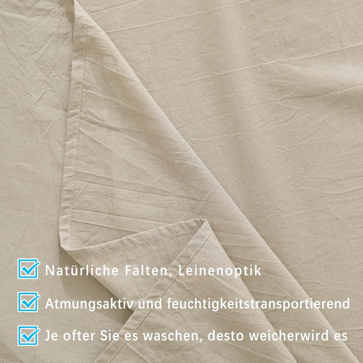 Beige Rechthoekig Tafelkleed in Linnenlook van Gewassen Katoen 140x220 cm