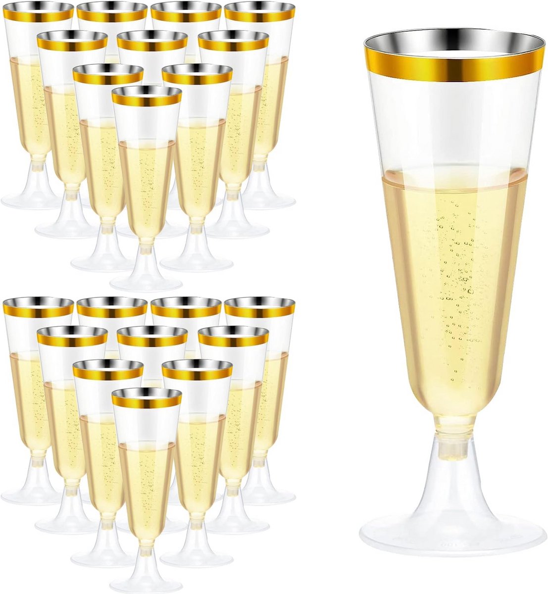 Chique, herbruikbare champagneglazen van kunststof met gouden rand - 160 ml
