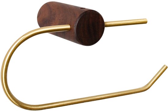 Porte-serviettes de luxe en laiton avec base en bois de noyer – montage mural – finition or – 20×9,7 cm