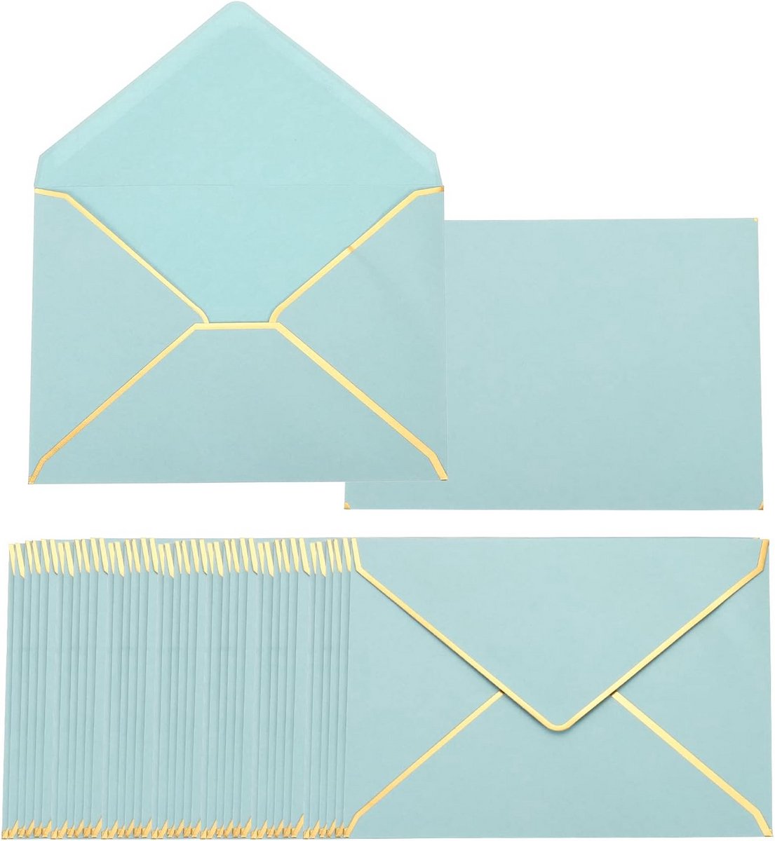 100 Stuks A7 Enveloppen 12.7 x 17.8 cm Groen met Gouden Rand voor Kaarten en Uitnodigingen