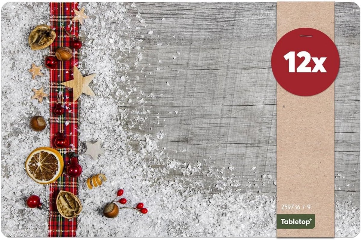 Set van 12 Elegante Stoffen Placemats Rood-Wit - Afwasbaar en Duurzaam - 43,5 x 28,5 cm