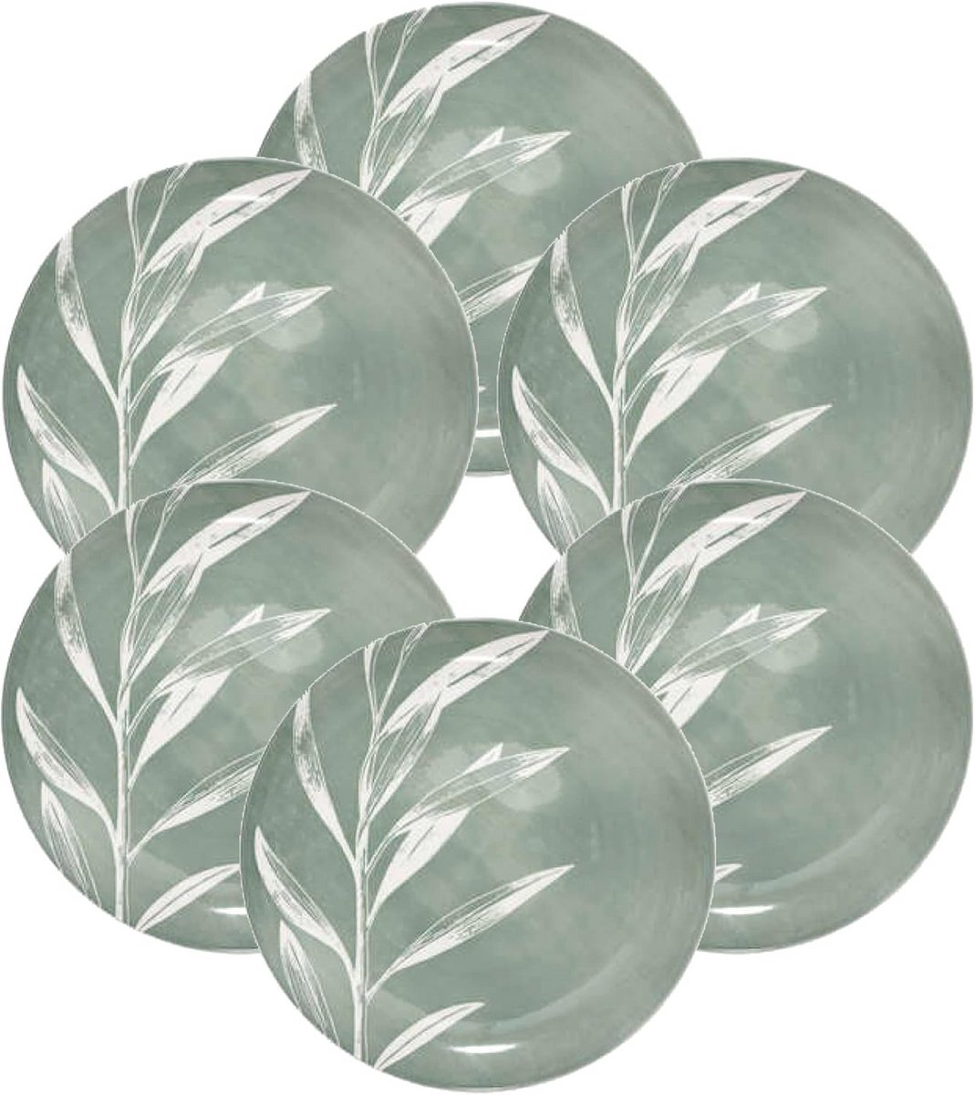 Set van 6 Platte Borden XL Groen Keramiek 26.5 cm - Stijlvol & Stapelbaar