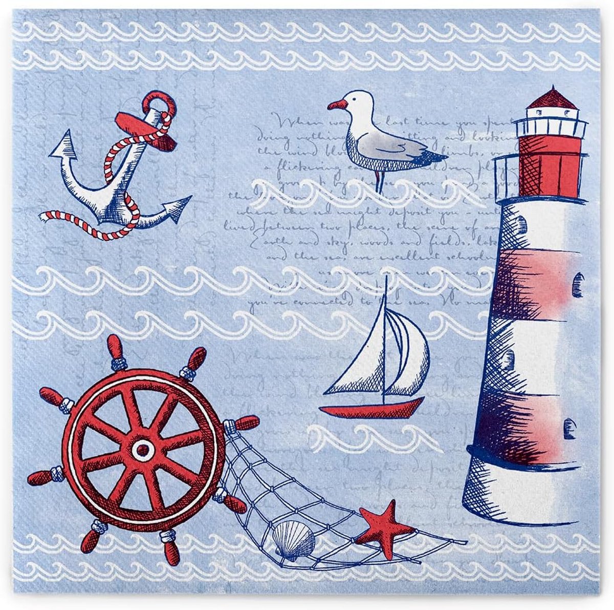 Linnenlook Airlaid Servetten 40x40 cm Maritiem Themodeel Blauw Wit 50 Stuks