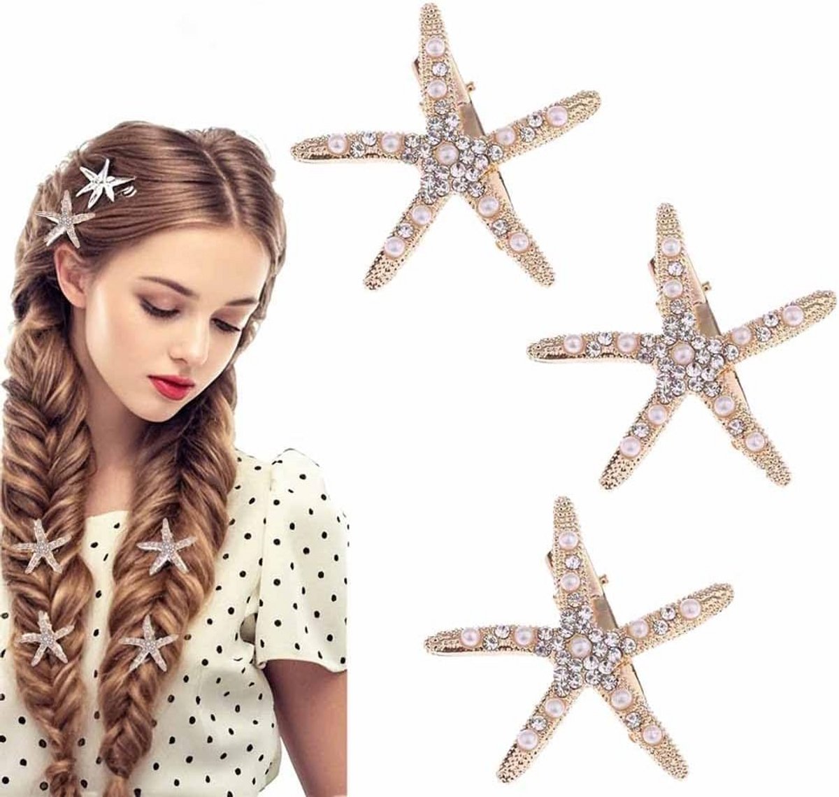 3-delige Set Zeester Haarspeldjes met Diamant Versiering voor Bruiloft