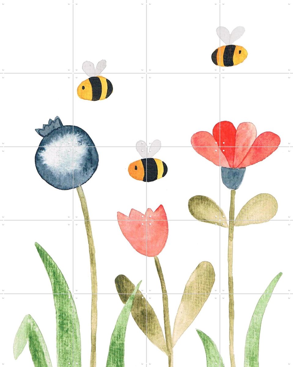IXXI Bees in the Field, BAINAI - 80 x 100 cm - Gratis ophangtool - Grote wanddecoratie en posters - Aquarel, Fantasierijk, Speels, Illustraties