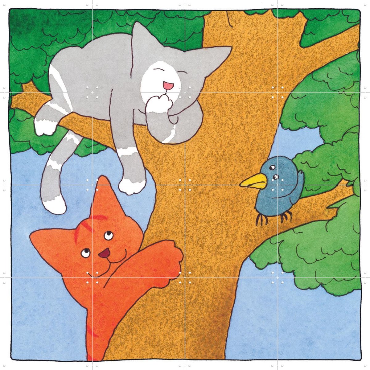 IXXI Dikkie Dik klimt in een Boom, Dikkie Dik - 80 x 80 cm - Gratis ophangtool - Grote wanddecoratie en posters - Speels, Kleurrijk, Cartoonesk