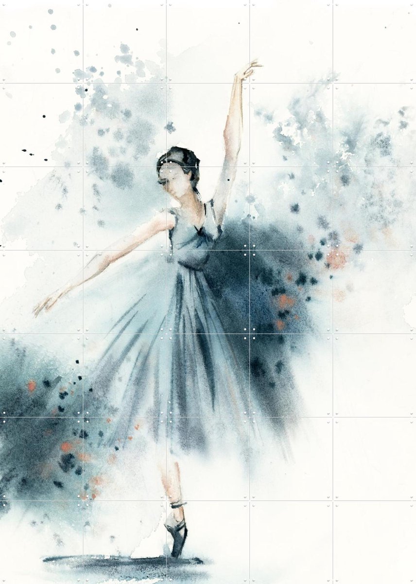 IXXI Ballerina Blue 5, Canot Stop Painting - 100 x 140 cm - Gratis ophangtool - Grote wanddecoratie en posters - Impressionisme, Aquarel, Woonkamer