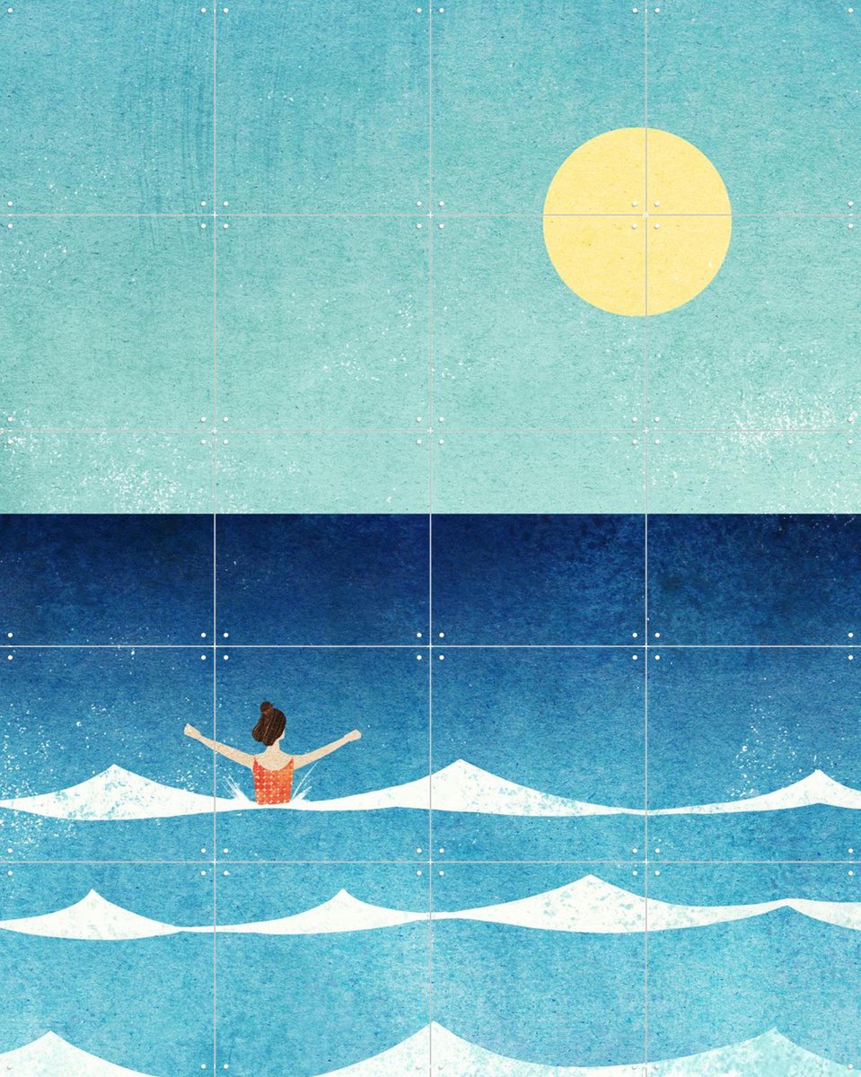 IXXI Sea Swim, Henry Rivers - 80 x 100 cm - Gratis ophangtool - Grote wanddecoratie en posters - Illustraties, Kleurrijk, Zomer, Surfen
