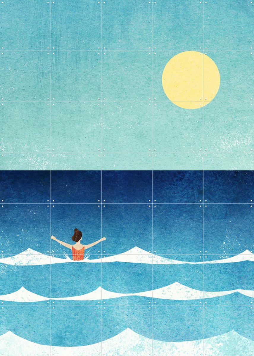 IXXI Sea Swim, Henry Rivers - 100 x 140 cm - Gratis ophangtool - Grote wanddecoratie en posters - Illustraties, Kleurrijk, Zomer, Surfen