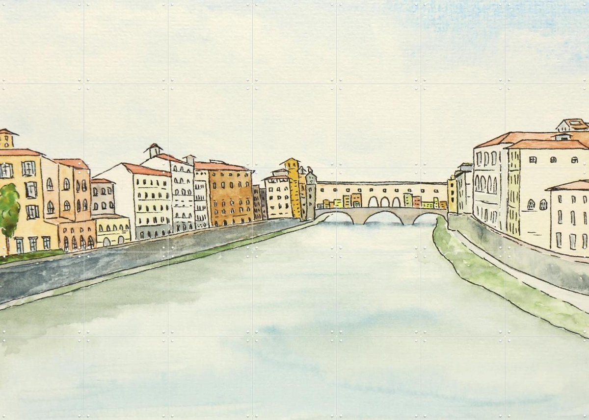 IXXI Ponte Vecchio Florence, Natalie Bruns - 140 x 100 cm - Gratis ophangtool - Grote wanddecoratie en posters - Illustraties, Aquarel, Woonkamer